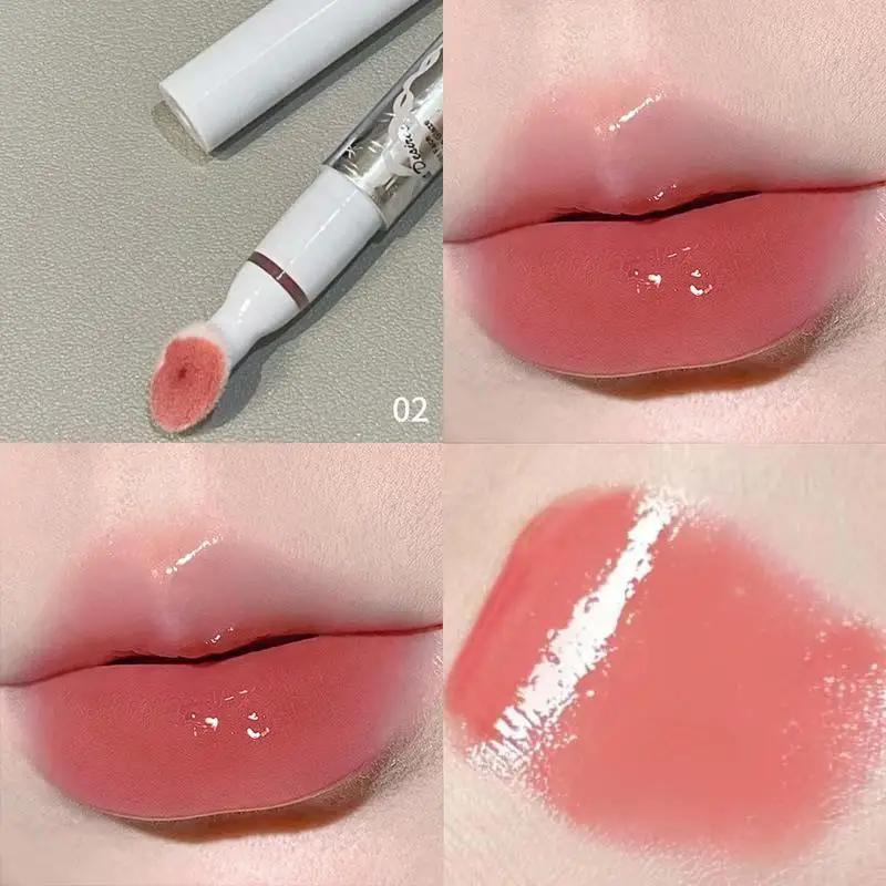 HERORANGE Flat Sponge Head Lip Gloss Moisturize Mirror Lip Glaze Lasting Waterproof Lip Plumping Tint Non Stick Cup Makeup