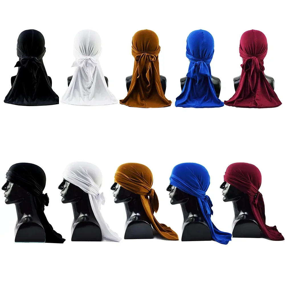 Unisex Silky Durags Bandanas Turban Hat Wigs Doo Men Satin Durag Biker Headwear Headband Hair Accessories Extra Long Tail Du-Rag