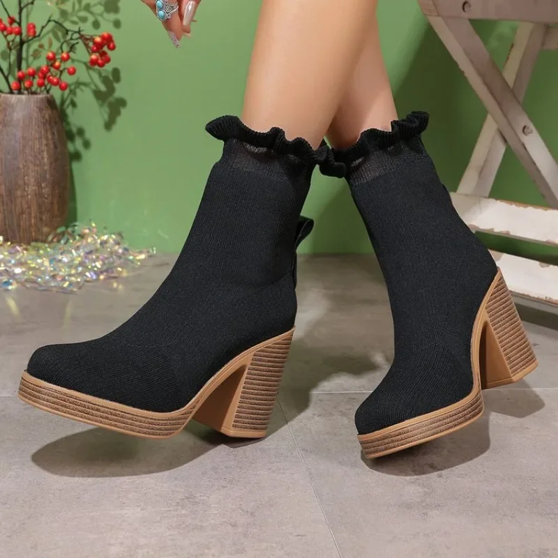 Winter Ankle Boots for Women Pu Leather Wedges Cowboy Western Boots Woman Pointed Toe Zipper Cowgirl Short Boot Women's Shoes