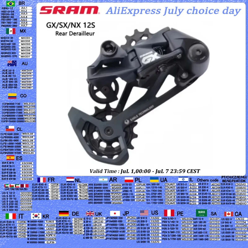 Sram GX SX desviador trasero Eagle bicicleta de montaña 12 velocidades NX desviador de jaula larga para bicicleta MTB desviador trasero 1 Uds