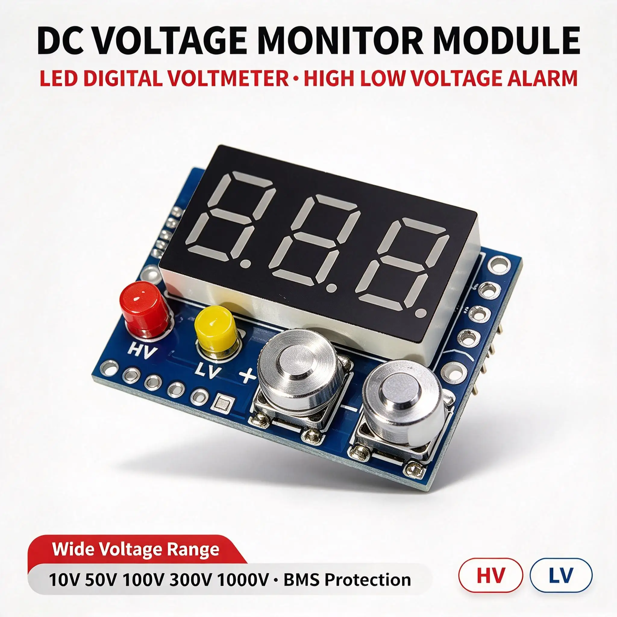 DYKB LED Digital Voltmeter DC 10V 50V 100V 300V 1000V Upper Lower Limit Alarm Overvoltage Undervoltage Protection Battery Monito