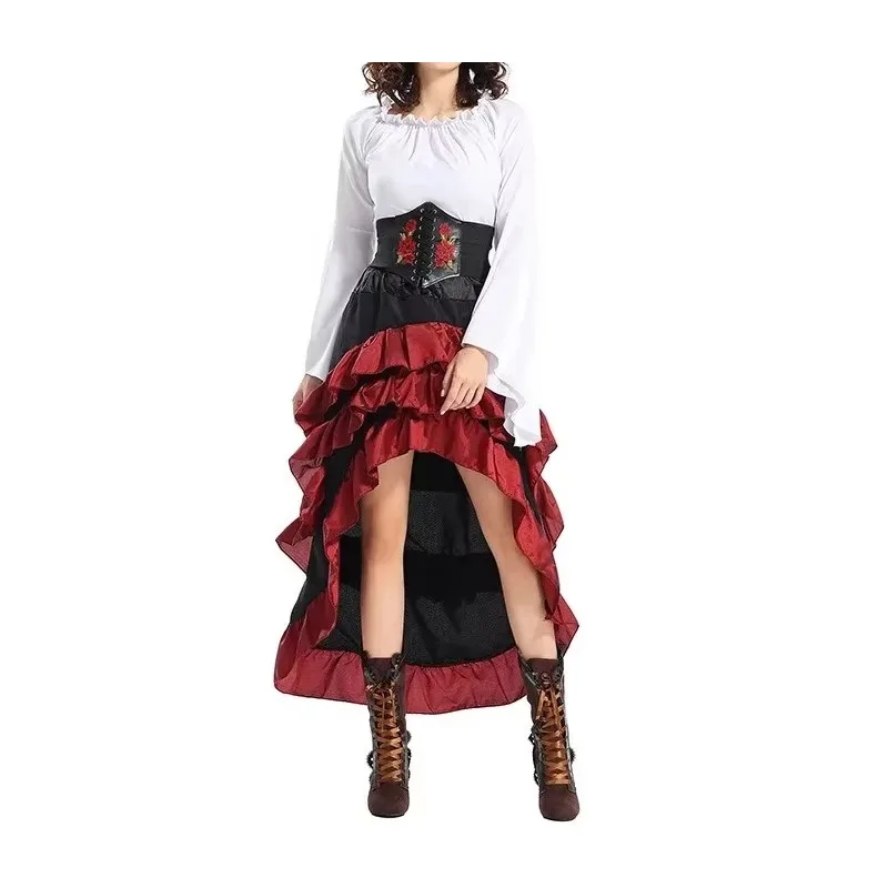 Halloween Pirate Buccaneer Colonial Victorian Costume Renaissance Women High Low Skirt Adult Bustle Outfit