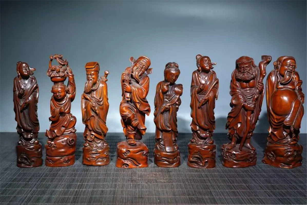 Collection seiko Hand-carved boxwood Eight immortals household desktop decoration crafts statue a set