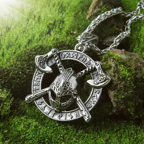Never Fade Vintage Viking Axe Helmet Pendant Necklace Choker for Men Odin Raven Slavic Amulet Taliman Wicca Jewelry Best Gift