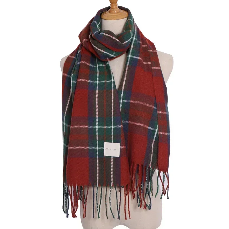 Scarf Women Luxury Plaid Warm Travel Scarf  Cashmere Winter Pashmina with Tassel Shawl Wraps Bufanda Long Casual New