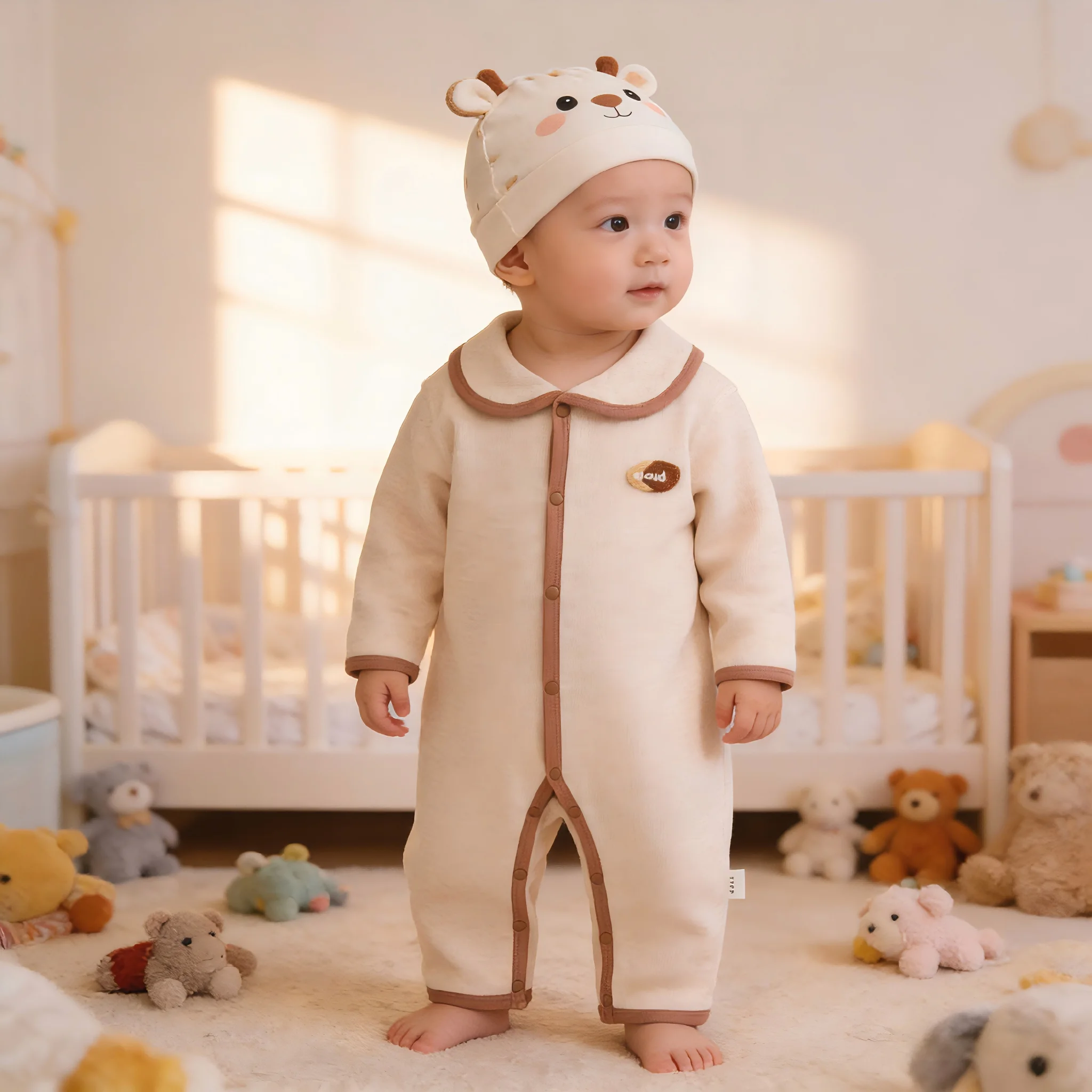 Baby Fleece Lined Romper Suit for Autumn Winter Warm Snug Fit Homewear Crawling Suit for Infants And Toddlers