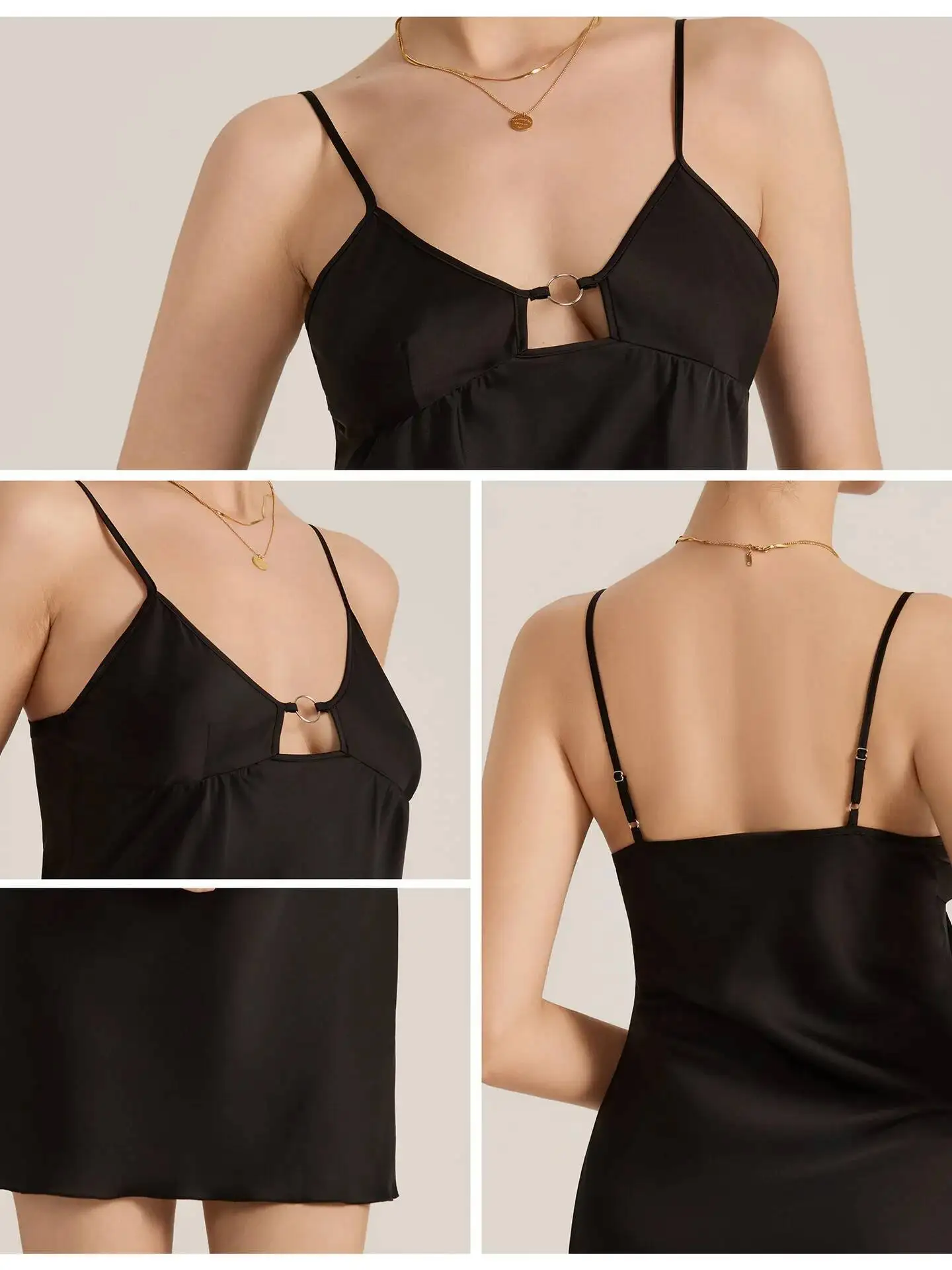 Chemise de nuit courte en Satin et mousseline de soie pour femmes, ajourée, Sexy, dos nu, soie glacée, vêtements de maison, Style élégant, belle, Q6MY, été