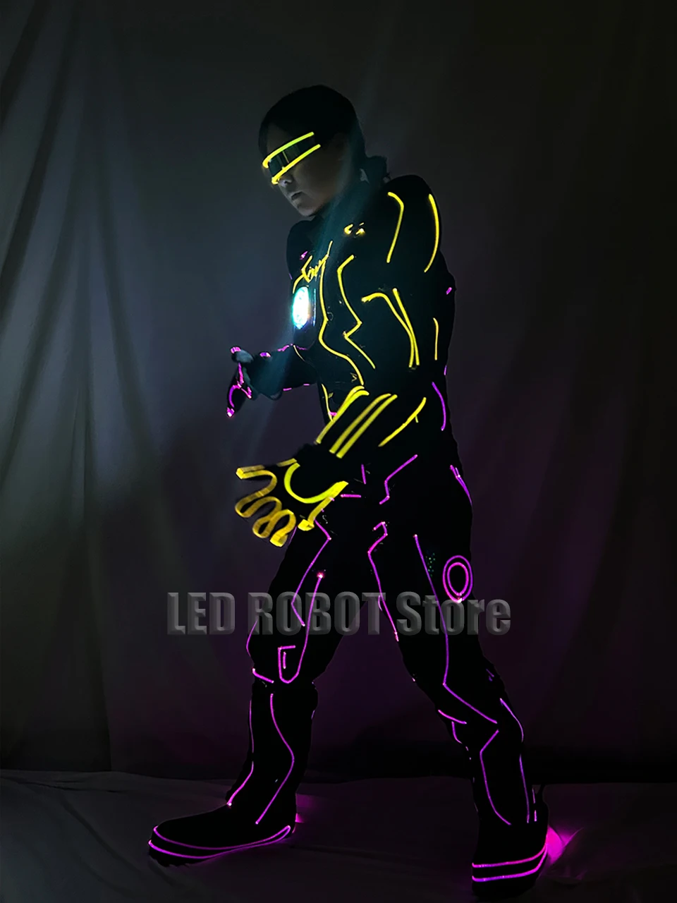Change Colors Iron Man LED Optic Fiber Light Up Dance Costume LED Robot Halloween Dress For Nightclub DJ Stage Performance