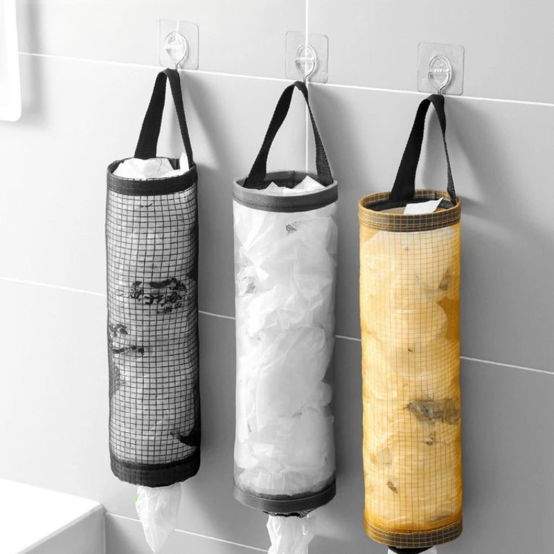 Home Grocery Bag Holder Wall Mount Plastic Bag Holder Dispenser Hanging Storage Trash Garbage Bag Kitchen Garbage Organizer