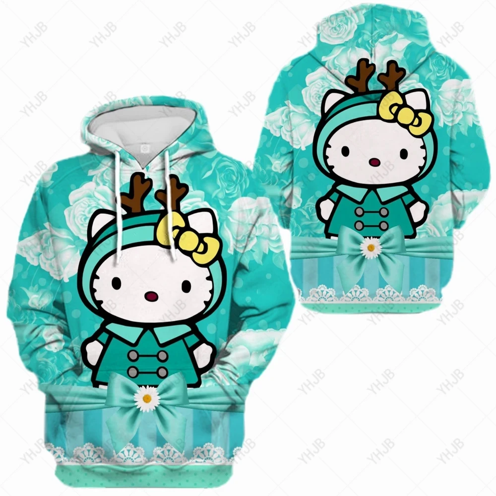 Women\'s Vintage da Hello Kitty Cartoon Bonnet, Female Kawaii Pullover, Anime, Graphic Print