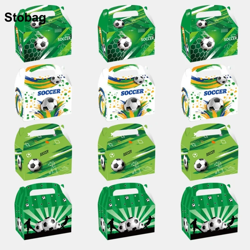 StoBag 24pcs Cartoon Soccer Football Kraft paper Gift Tote Box Kids Children Packaging Cake Candy Storage Pouch Party Favor