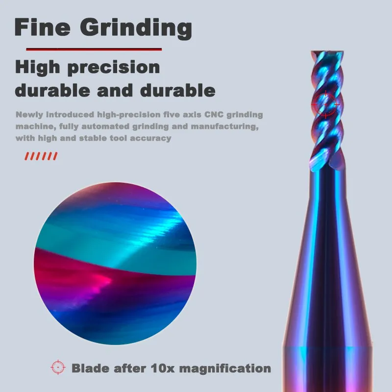 YIFINO Blue Nano Coating Tungsten Steel Carbide 2F Micro Diameter Flat /Ball End Mill HRC65 CNC Machinery Milling Cutter Tools