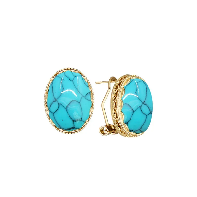 5 Colors Synthetic Turquoises Necklace Earring Ring Jewelry Set For Women Gold Color Fashion Red White Blue Stone Women Set