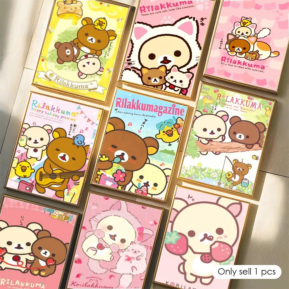 Cute Cartoon Rilakkuma Classic Poster Wall Art Poster Sticker for Living Room Bedroom Bar Home Decor Mural Painting Decoration