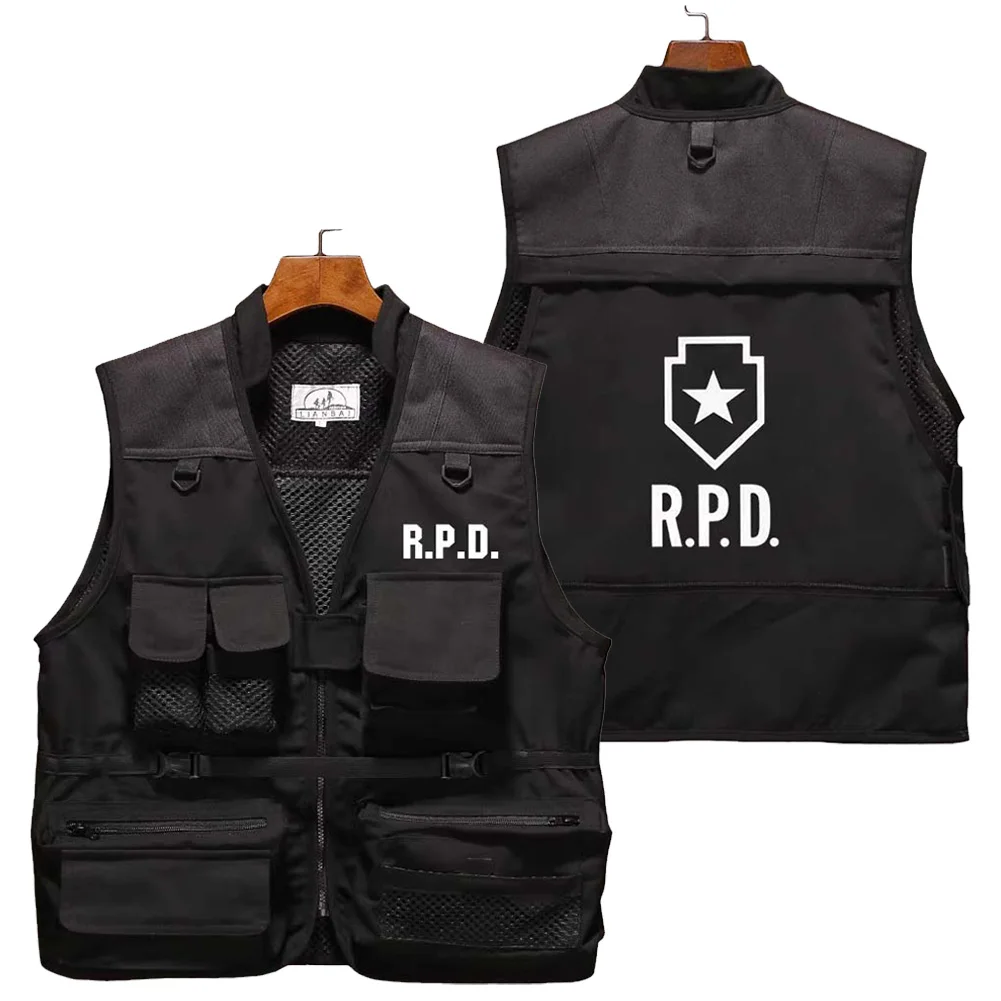 Commercio all'ingrosso Leon Cosplay gioco di ruolo gilet tattico nero gioco di rischio biologico Resident Re Costume Men Roleplay Fancy Dress Up Party Cloth