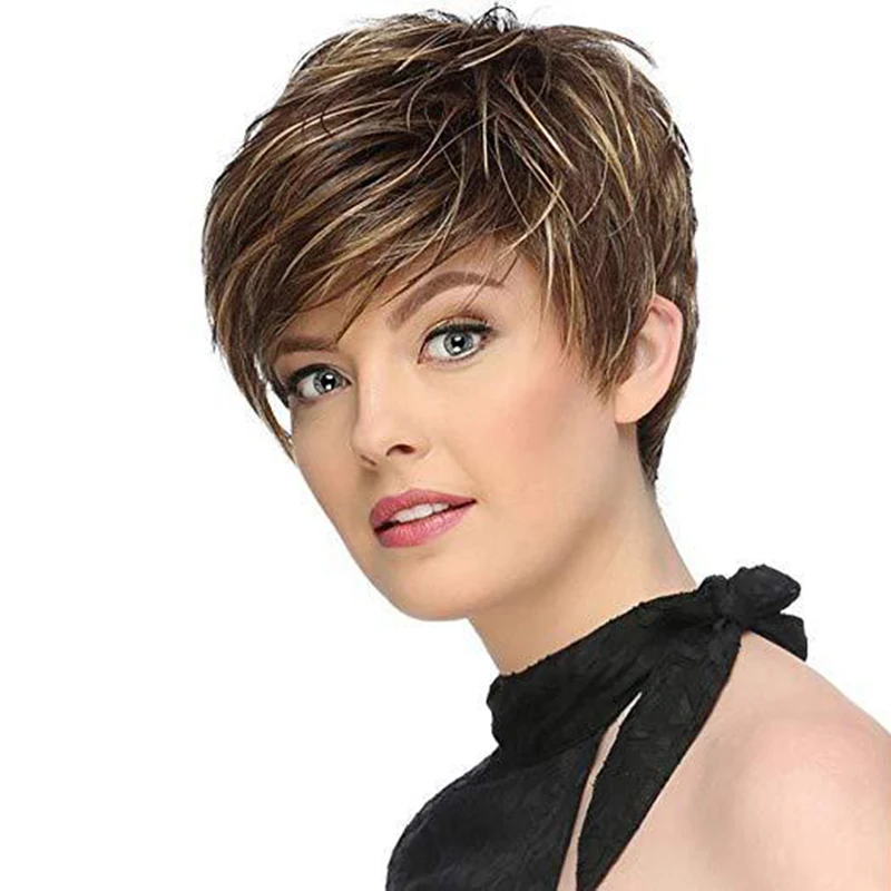 AT17 Короткий прямой синтетический парик Женский натуральный парик для ролевых игр и парик для ежедневного использования