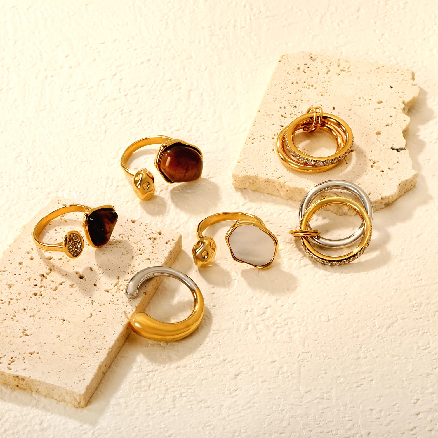 الفولاذ المقاوم للصدأ تصميم الأزياء غير النظامية المرأة الرجعية الراقية حلقة مفتوحة، مجوهرات الحفلات مقاوم للماء INS التصميم الإبداعي #1