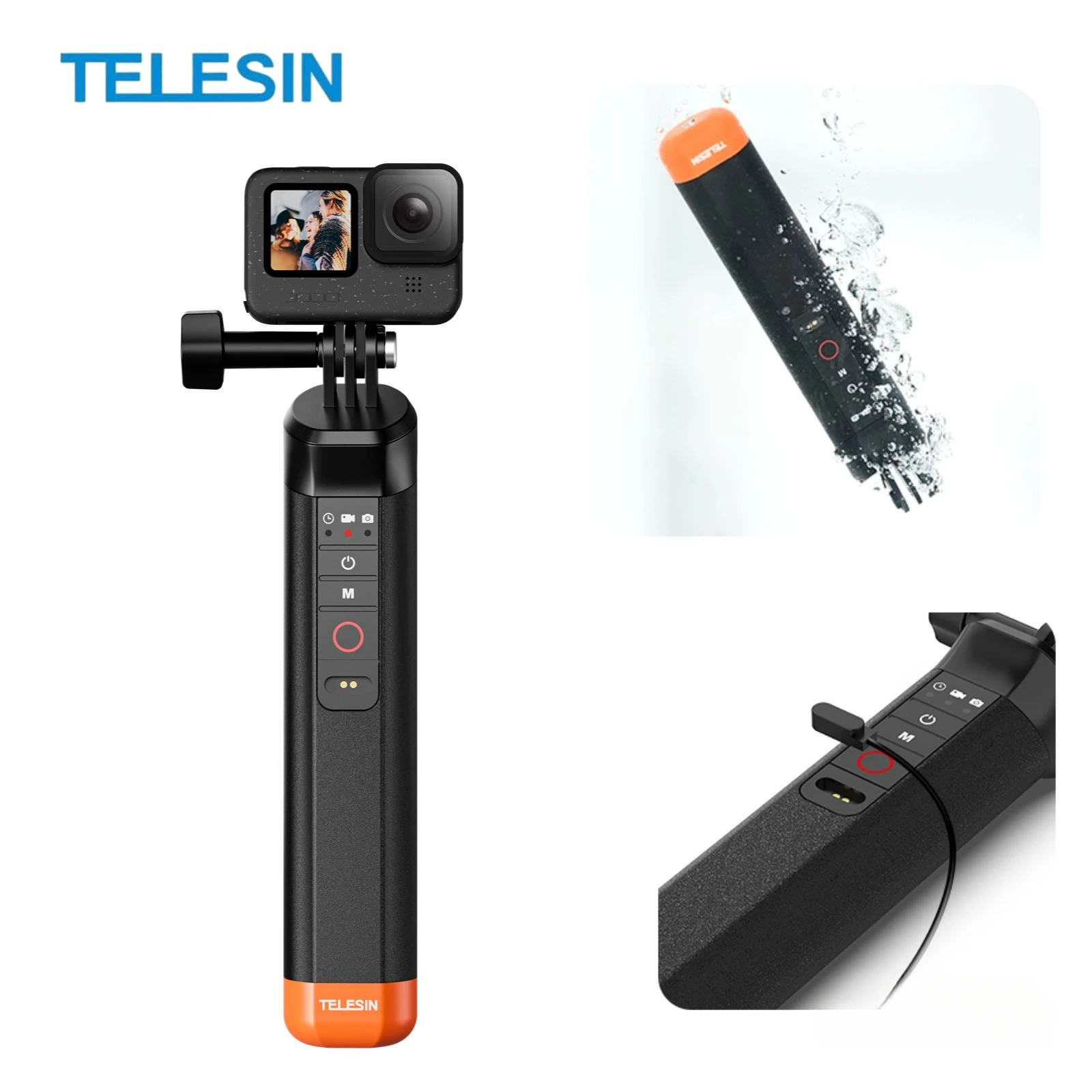 TELESIN Wspornik wypornościowy Pływający uchwyt Selfie Stick z pilotem do Gopro Hero 13 12 11 10 9 Czarny Akcesoria Go Pro