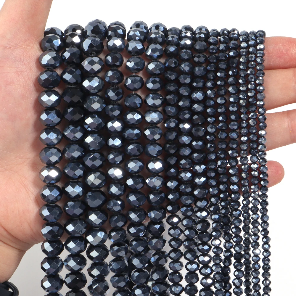 3 4 6 8 10 mm schwarze Kristall-Rondelle-Perlen, flach, facettiertes Glas, lose Perlen für DIY-Schmuckherstellung, Armbänder, Halsketten-Zubehör