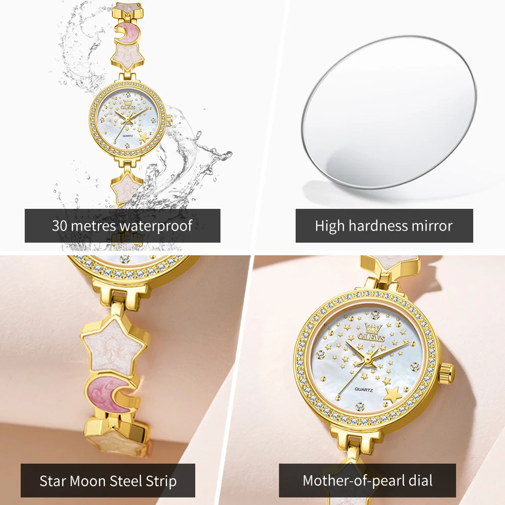 OLEVS جديد 5665 ساعات للنساء أنيقة فاخرة الأصلي ساعات كوارتز مقاوم للماء مضيئة السيدات السيدات ساعة Reloj #5