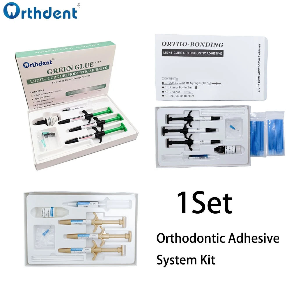 1Set Dental Orthodontic Adhesive Kit Green Glue NO-MIX Light Cure Brackets Bonding System For Orthodontic Dentistry Materials