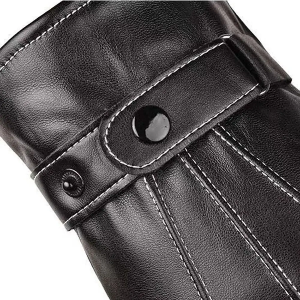 New Thickened Touch Screen Gloves Adjustable Thermal Fleece Waterproof Gloves Cold Wind PU Leather Gloves Skiing