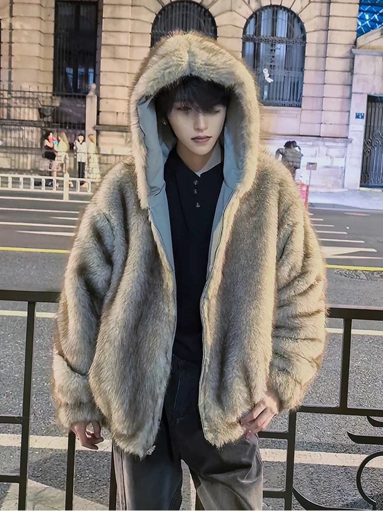 

Men's Double-Sided Wearable Thiened Cotton Jaet Winter Coat eepskin Fur Lined Hooded Warm Cleanfit Sle Casual Outerwear