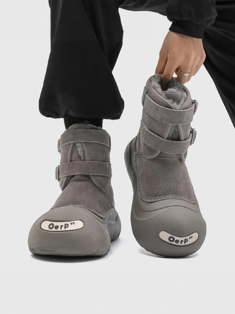 

Men's Winter Snow Boots 2025 New Style Fleece Lined Thickened Warmth Resistant Ugly Cute Booties Youth Trend Mid-Calf PU Leather