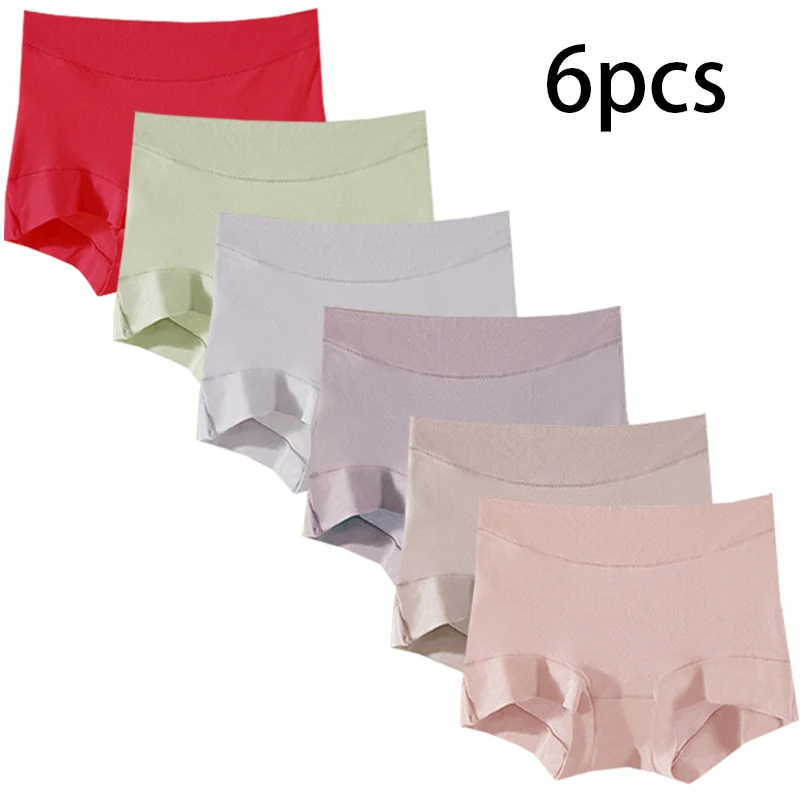 

6pcs Modal Women Panties Lady Plus Size Underwear Large Size High Waist Briefs Breathable Solid Color Female Lingerie