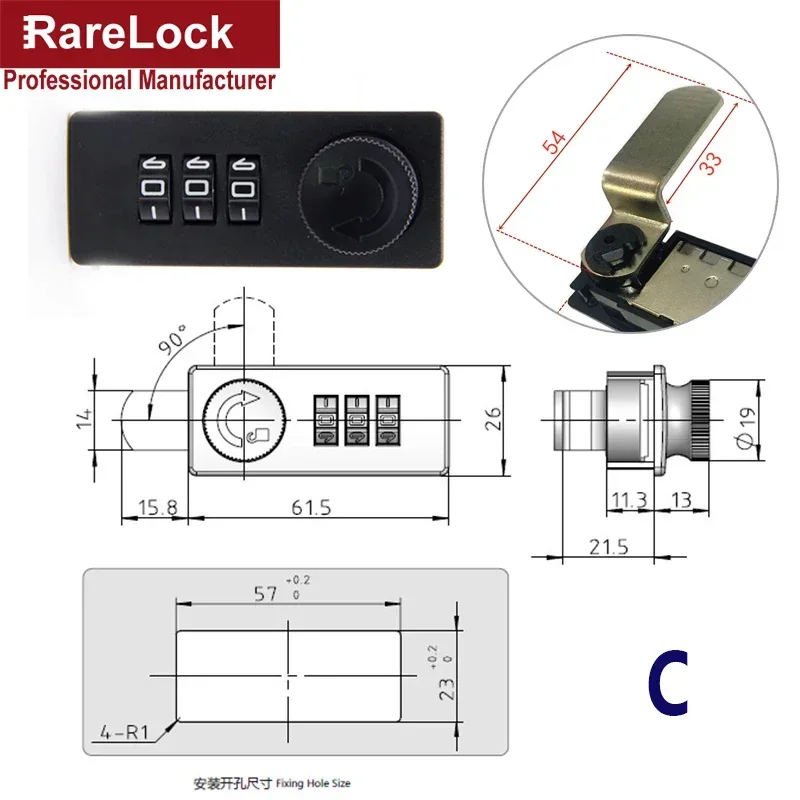 Three Position Mechanical Code Lock Keyless File Cabinet Drawer Cabinet Safe Deposit Box Cashbox Lock Hardware Rarelock MA035 B