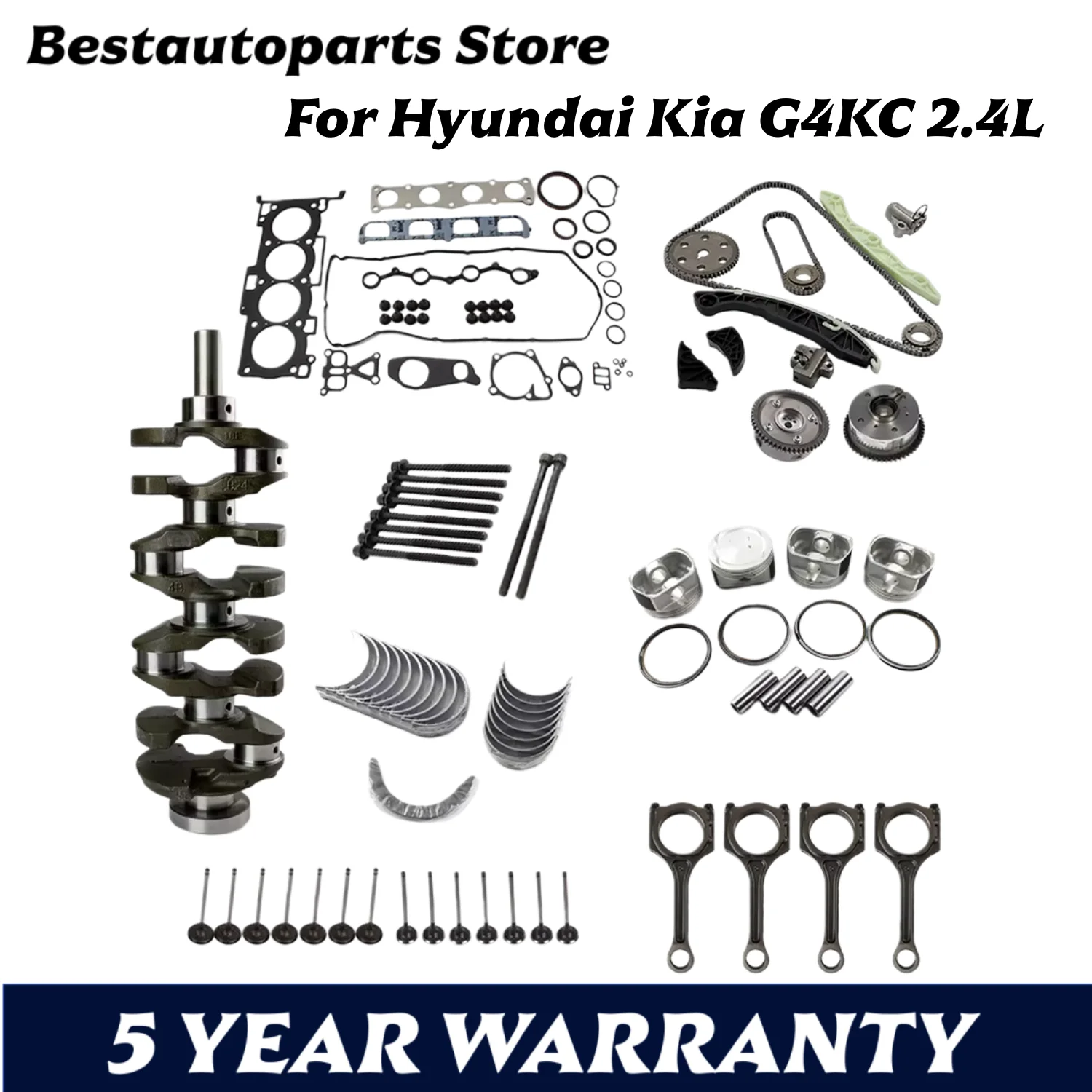 

G4KC AUTO Engine Overhaul Rebuild Kit Crankshaft Con Rods Timing chain kit For Hyundai KIA 2.4L L4 GAS 2.4 L T 2005-2008