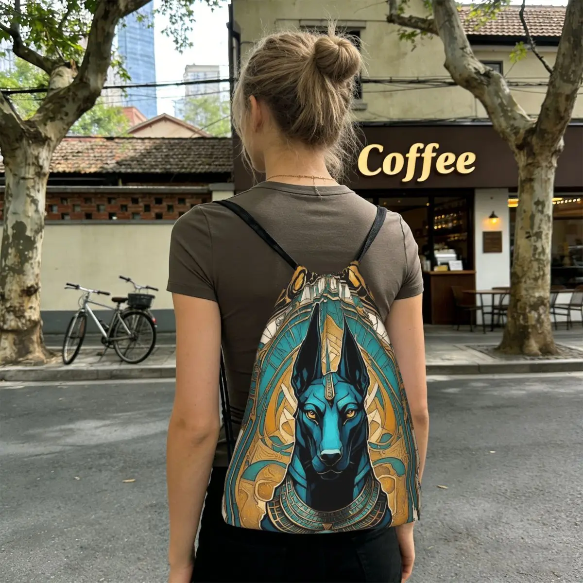 

Ancient Glass Anubis Design Backpacks Fashion Drawstring Bags Shoes Bag Book Bags for Travel School