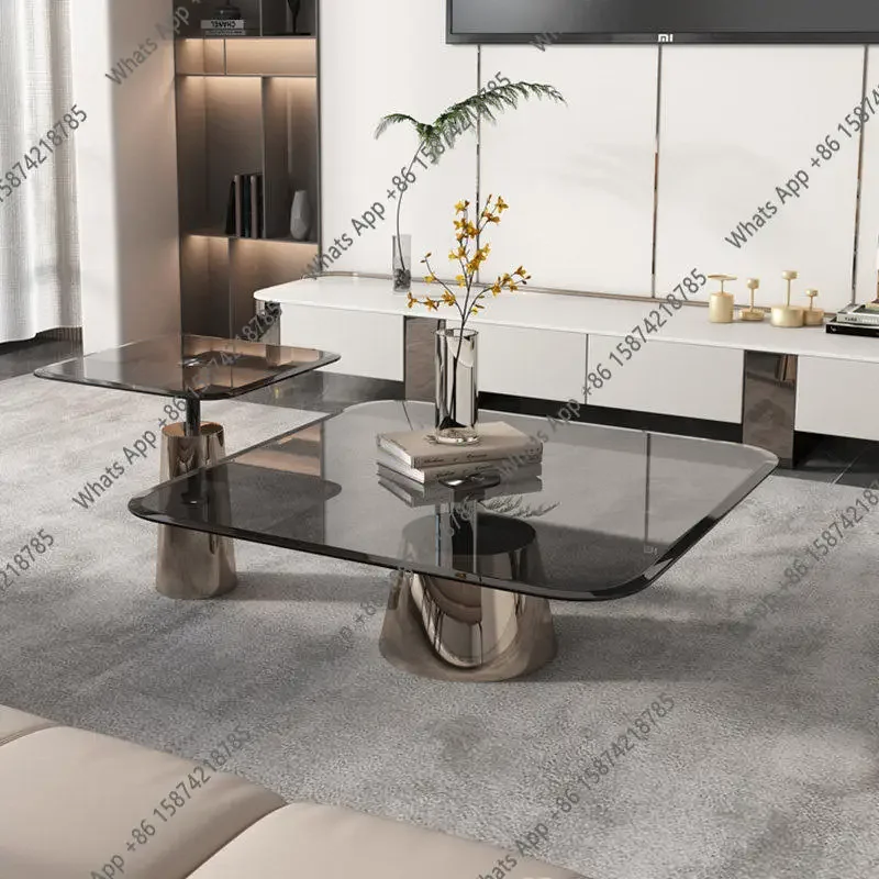 X25 Italian Light Luxury Glass Coffee Table Small Apartment Household Living Room Designer Tempered Glass Long Square Edge Table