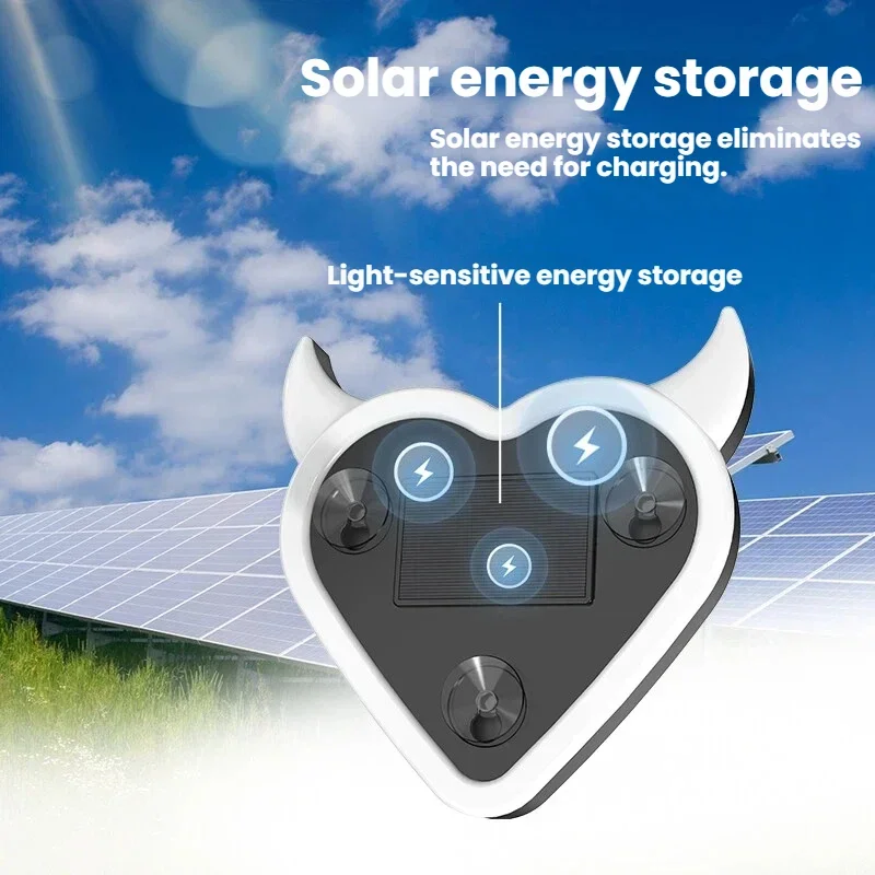 Lampa LED w kształcie serca diabła na szybę samochodu zasilana energią słoneczną, mocowana na przyssawkę, bezprzewodowa, ładowana przez USB, tworząca atmosferę neonową.