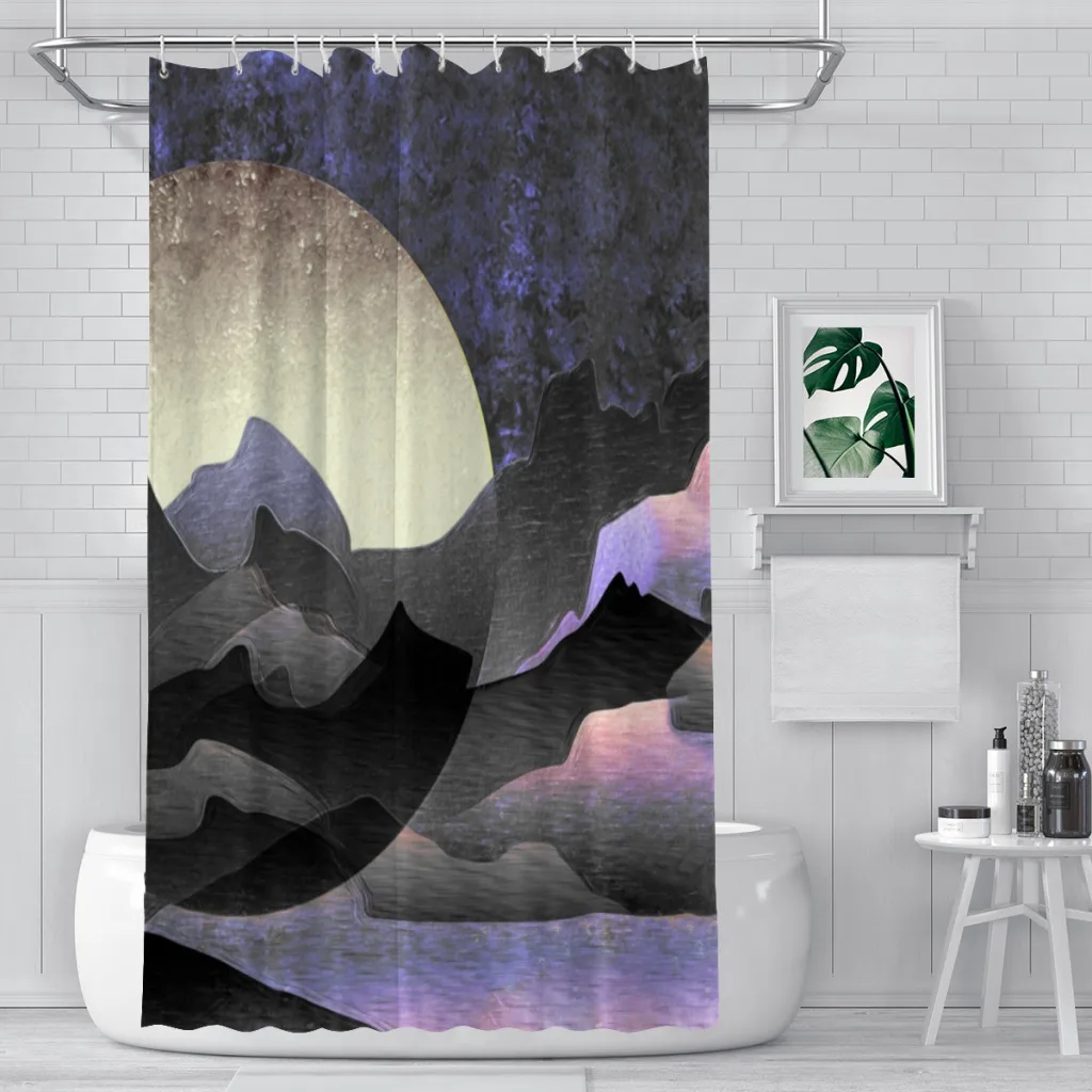 Abstract Moon Painting Bathroom Shower Curtains  Waterproof Partition Curtain Designed Home Decor Accessories