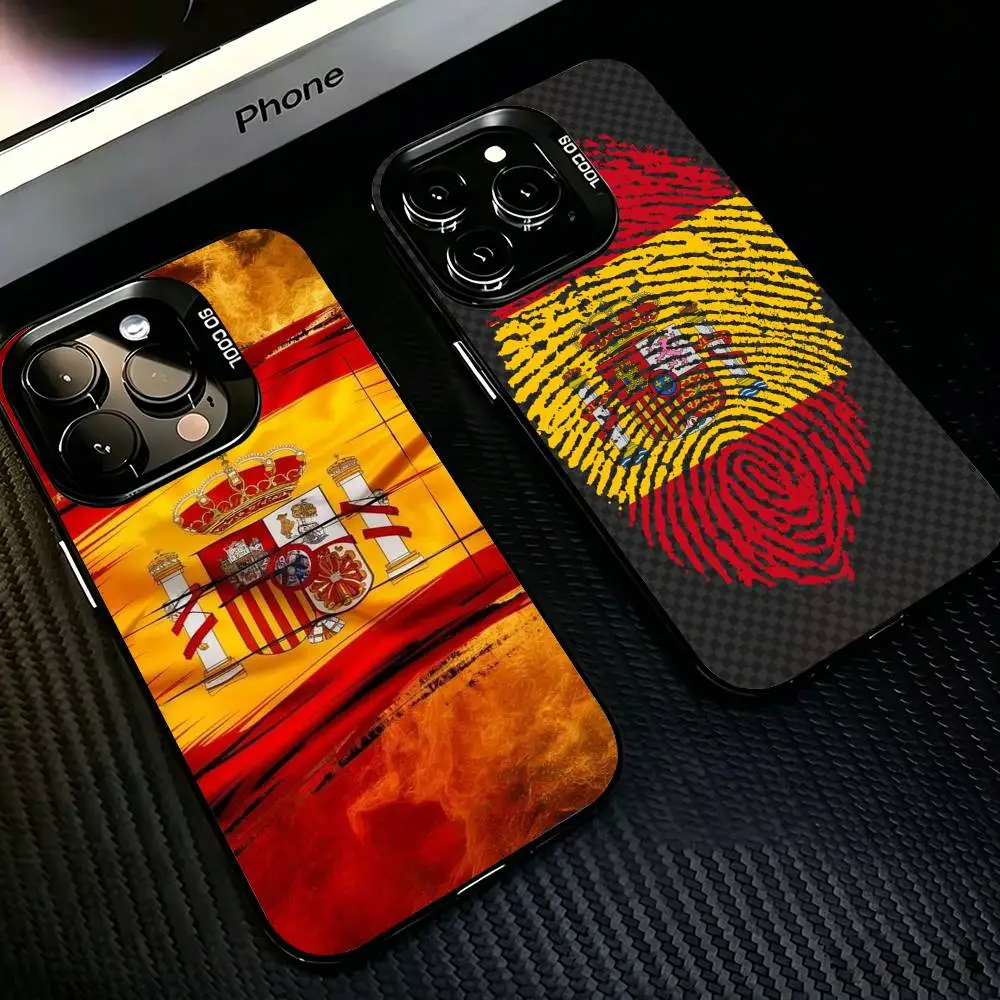 

Flag of Spain Phone Case For iPhone 17,16,15,14,13,12,11 Plus,Pro Max,XS,Colored Silver Plated Inside Cover