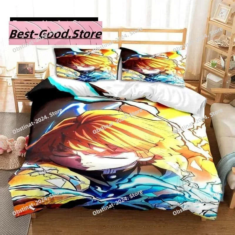 

Anime Agatsuma Zenitsu Demon Slayer Bedding Set Printed single Comforter Quilt Duvet Cover Pillow Case 3 Pieces Kids Adult Size
