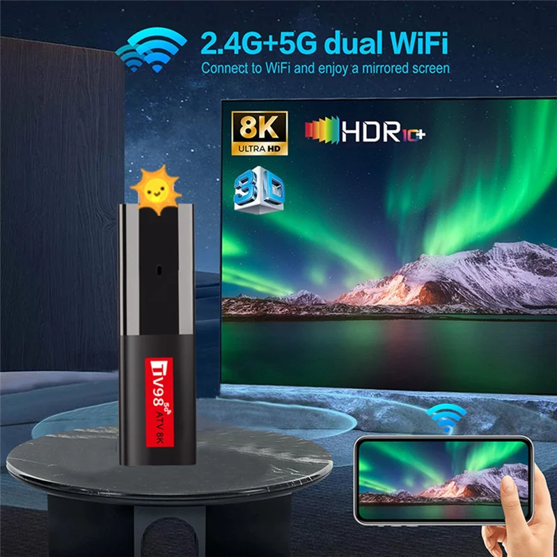 B50B-Android14 ATV Smart TV Stick Allwinner H618 Support 8K Video 2.4/5G Wifi6 Voice Remote Mini TV Box Portable Player