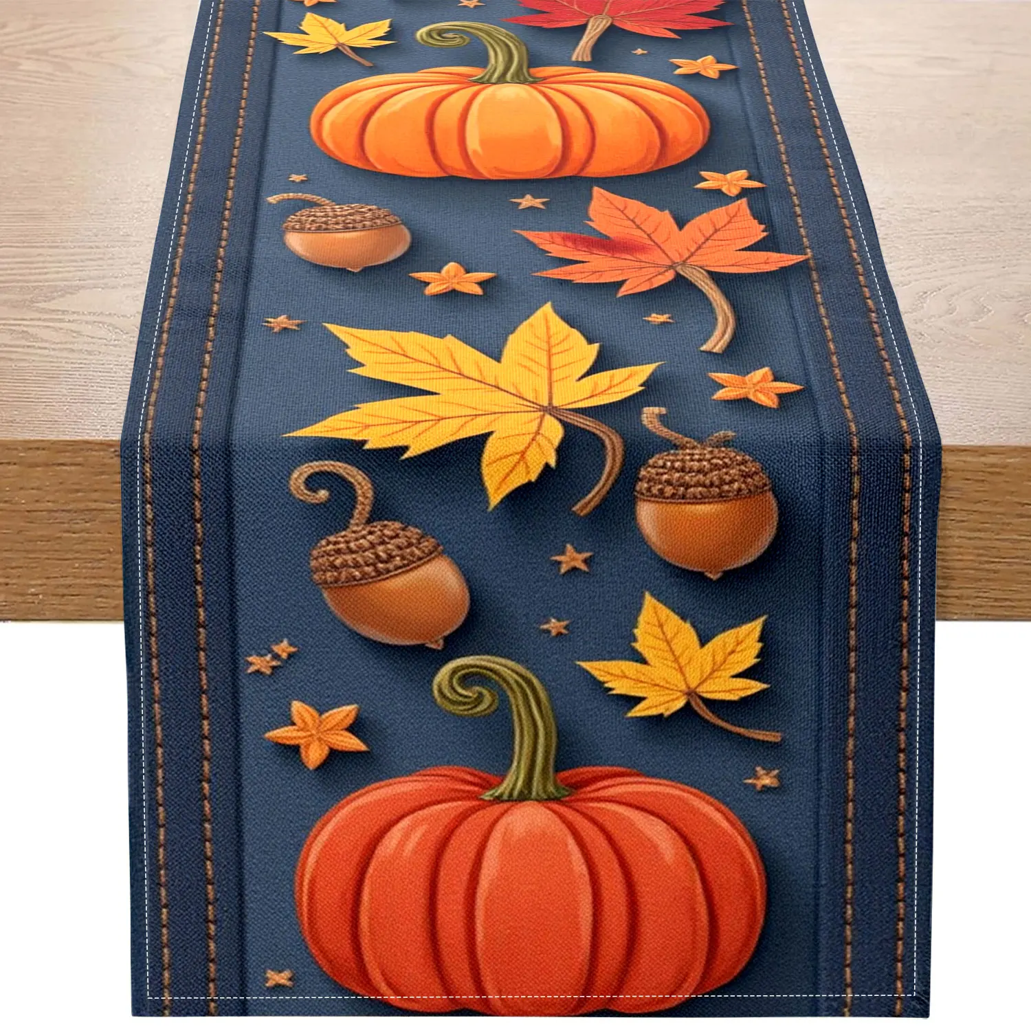 قطعة واحدة من مفرش طاولة بطابع الخريف مع اليقطين وأوراق الخريف وأنماط البلوط، مناسبة للتجمعات العائلية لعيد الشكر وديكور المنزل على الطراز الريفي #1