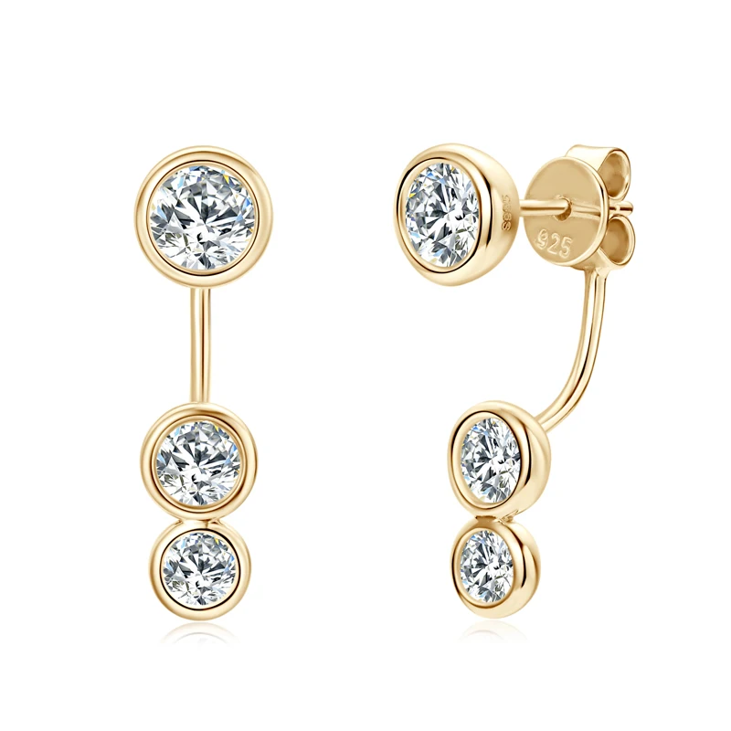 Alle runden Moissanit-Diamant-Ohrjacken-Ohrringe, 5 mm, 4 mm und 3,5 mm, 925er Echtsilber-Ohrstecker für Damen, 2024, einzigartiger feiner Schmuck – Detail 11