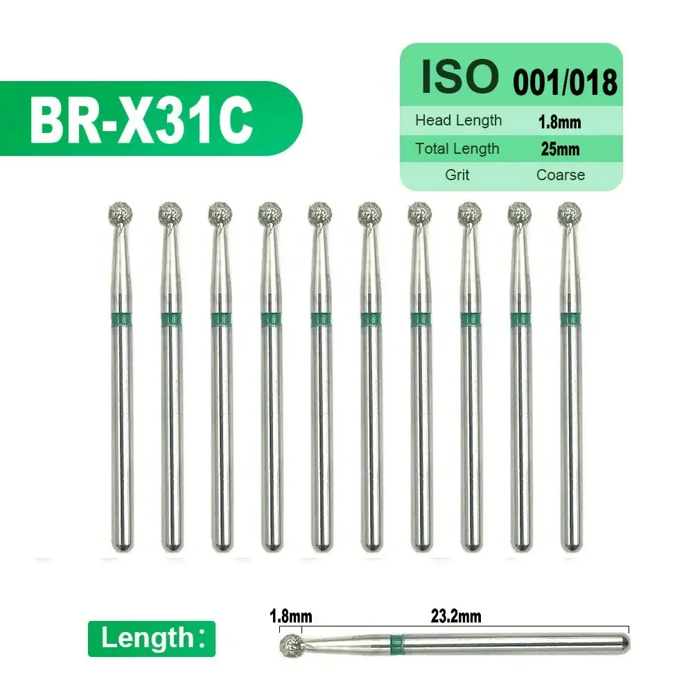 10pcs Dental High Speed Diamond Burs Dentistry Cavity Preparation/Crown Preparation Use on fillings 1.6mm Depth Cutting Drills