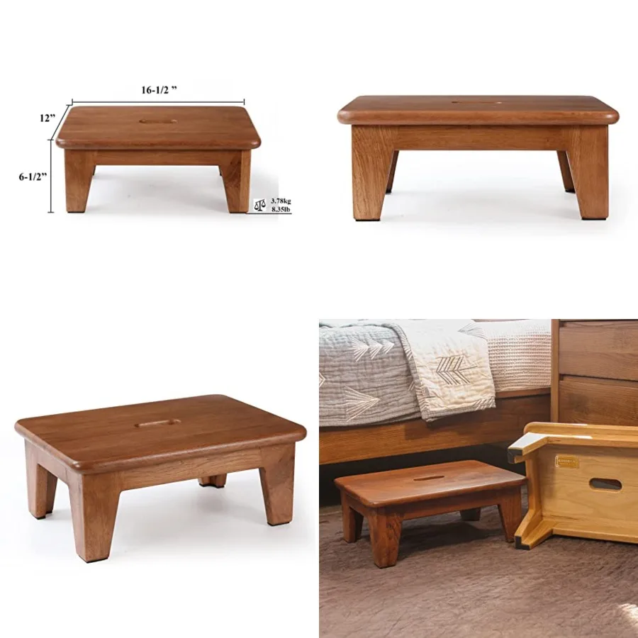 

Step Stool for Bed - USA Grown Oak, Wooden Stool for Adults and Seniors, 6.5" High, Non-Slip Mat, No Assembly Needed, Solid Woo