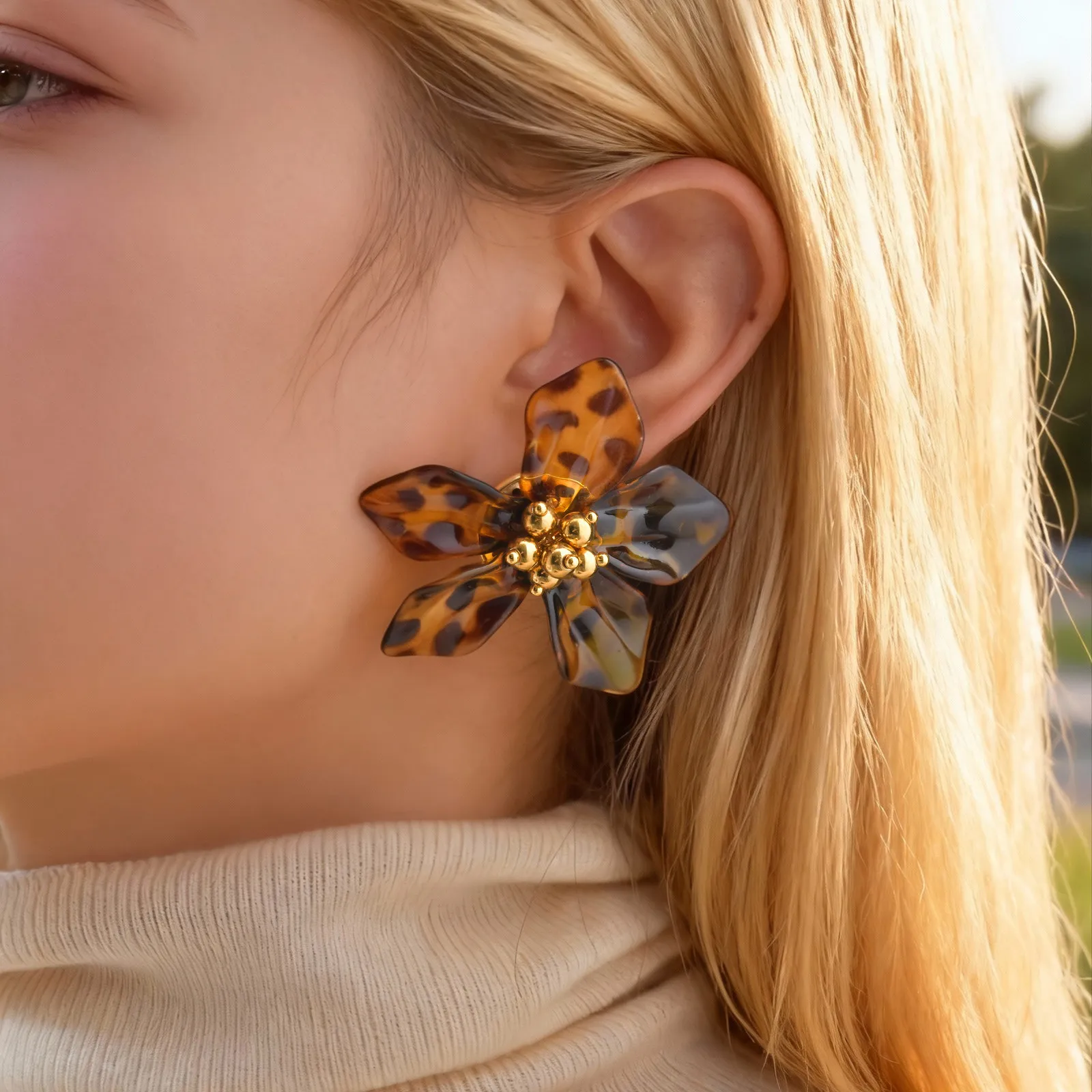 

Exaggerated Resin Flower Earring, Women's Big Stud Earring, Fashionable Party Jewelry for Girlfriend