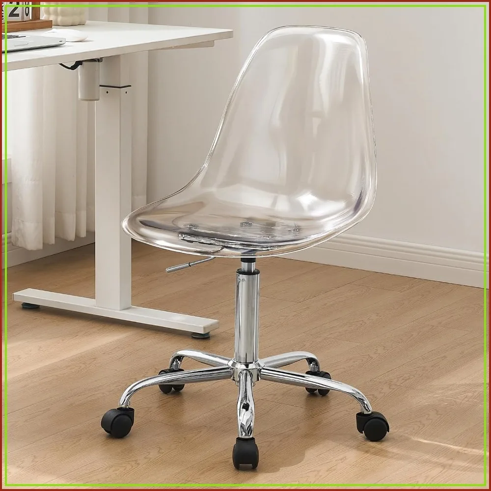 Clear Acrylic Desk Chair with Wheels Swivel Adjustable for Home Office Makeup Small Space