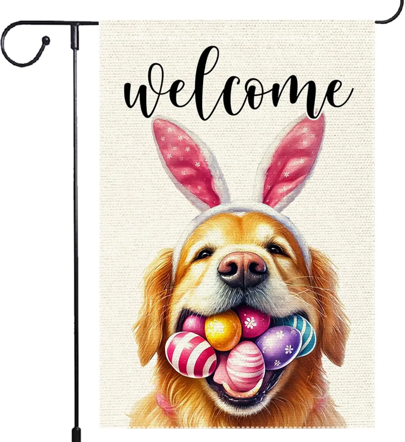 Welcome Easter Garden Flag Dog Spring Seasonal Eggs Sign Yard Holiday Outdoor 12x18 Inch Small Burlap Double Sided flags Dec GGO