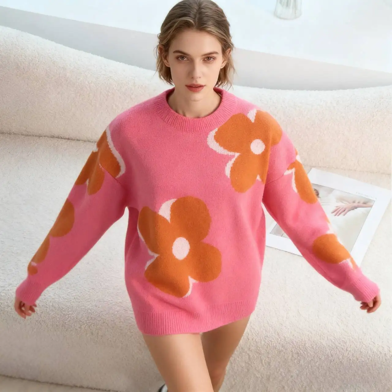 

Свитера Джемперы Пуловеры Женский длинный пушистый свитер с вышивкой Дизайн Рождественский праздник Фестиваль Сезон Холодная погода Мягкий теплый