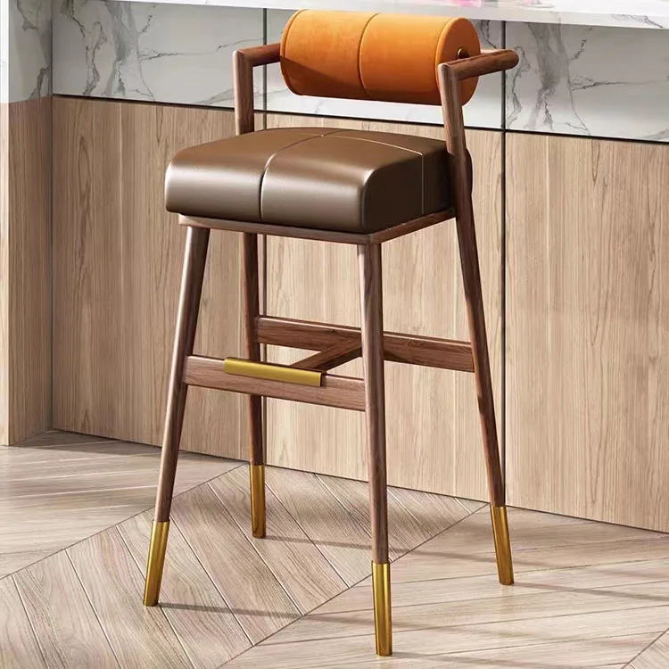Home Furniture Restaurant Kitchen Wood Frame High Dining Bar Chair Modern High Counter Bar Stool With Fabric Seat