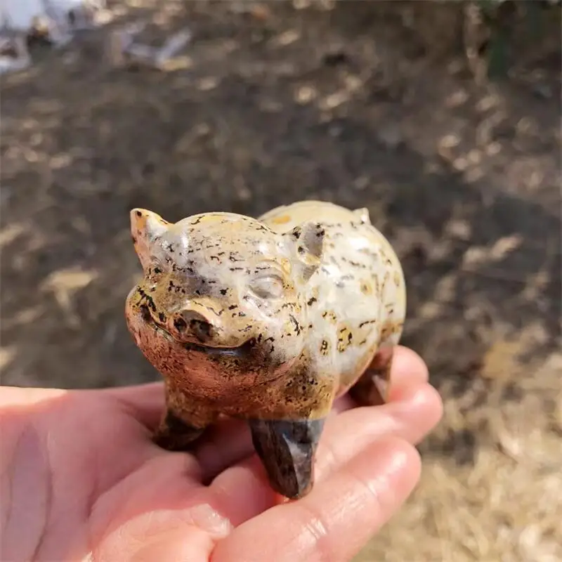 

Natural Picture Stone Pig Carving Animal Figurine Crystal Crafts For Home Decoration Ornament Gift1pcs
