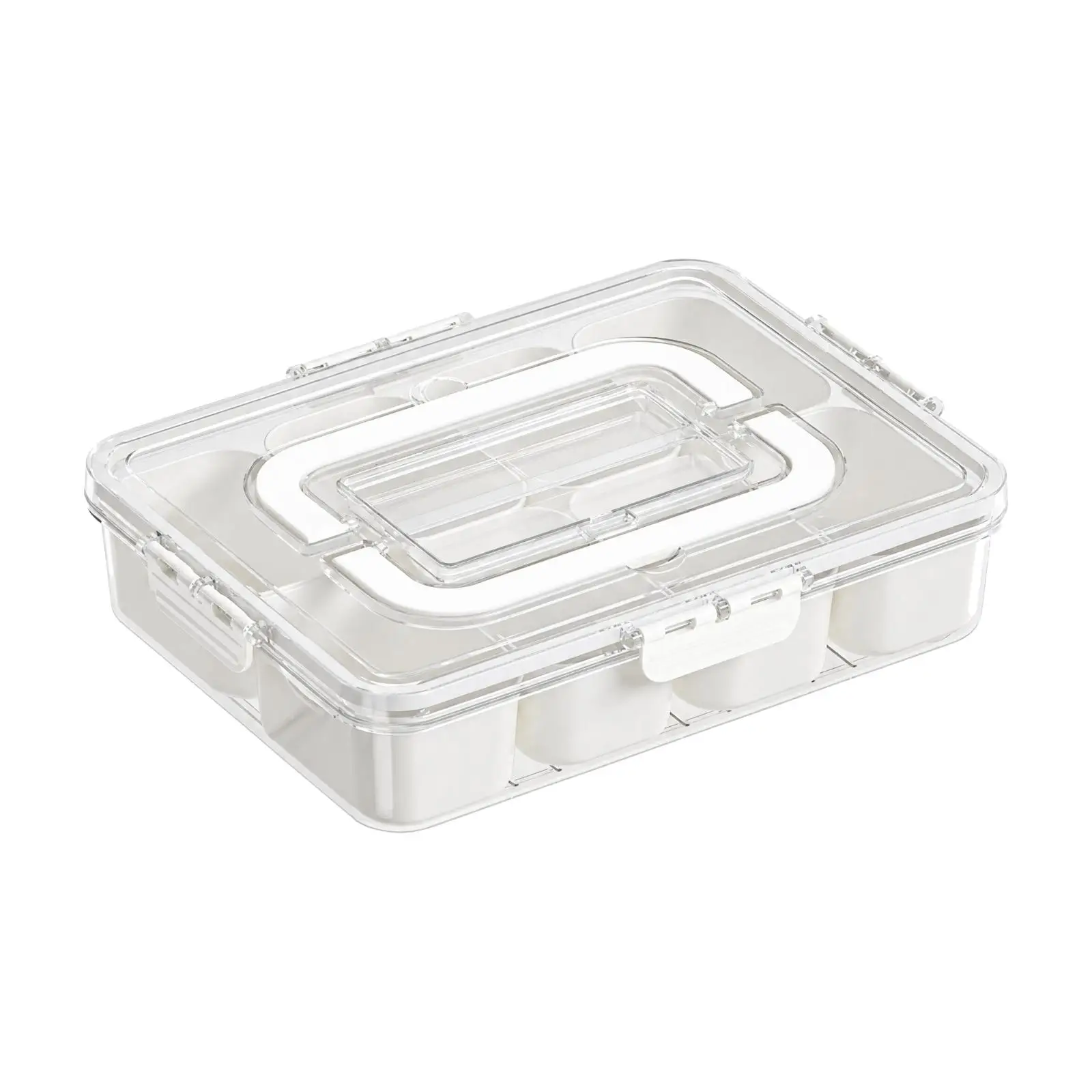 Compartmented Food Storage Box with Utensils Secure Latching Handled Lunch Box with Transparent Lid BPA Rectangular Handled Food