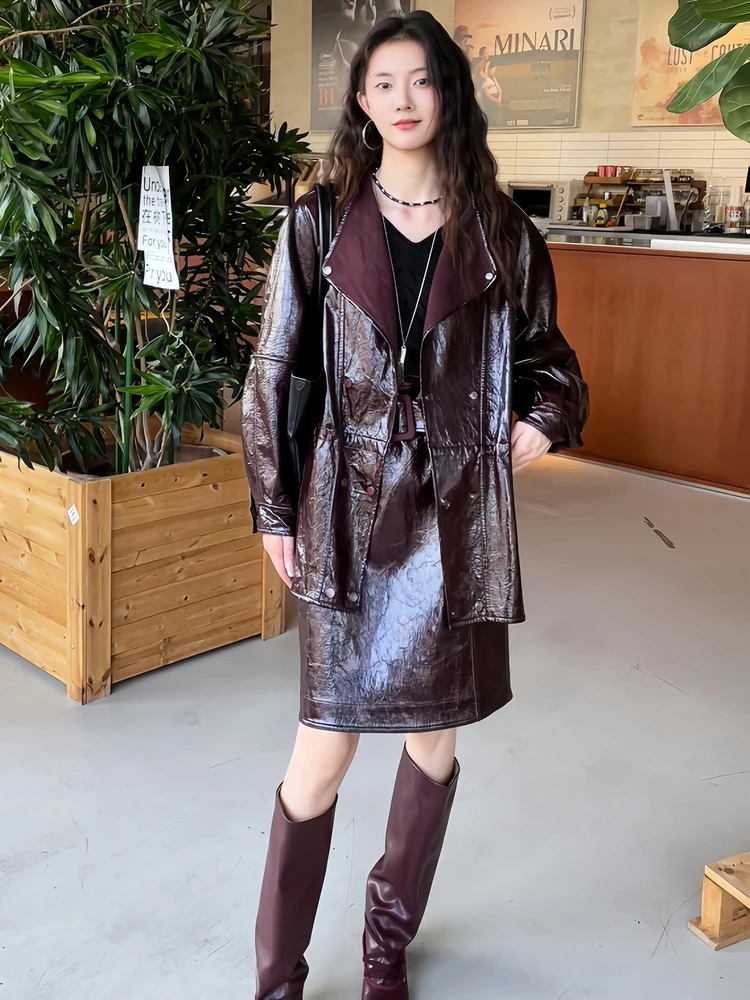 IANTSUI 2025秋冬新作 両面着用 通勤 オイルワックスレザー ルーズアウター レディースファッション PUコート